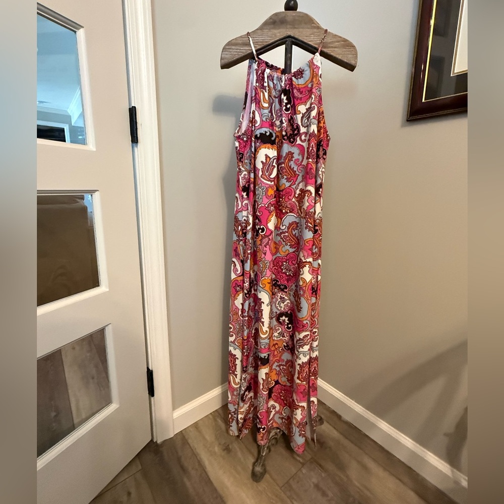 Jude Connally Pink and Orange Paisley Maxi Dress